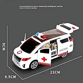 ECOMMZ Rotating Ambulance Toy Car Electric Door Open with Light Music Universal Wheel Ambulance Toy Car