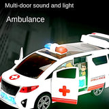 ECOMMZ Rotating Ambulance Toy Car Electric Door Open with Light Music Universal Wheel Ambulance Toy Car