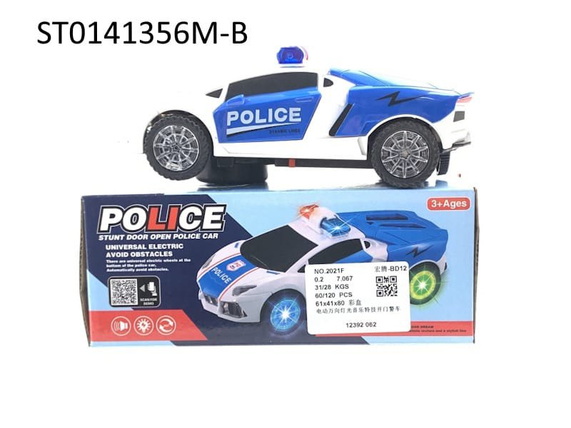 Universal Police Car Rotates 360°, Opens Door Automatically, Lights Music, Car Toy for Kids