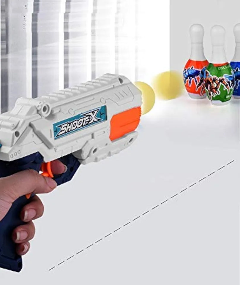 Chocozone Dual Function Shooting Gun Toy Ball Blaster Gun Foam Shooter with 3 Bowling Pins & Water Gun